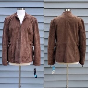 Vintage 90s y2k Chocolate Brown Suede Leather Insulated Mid Length Car Coat XL